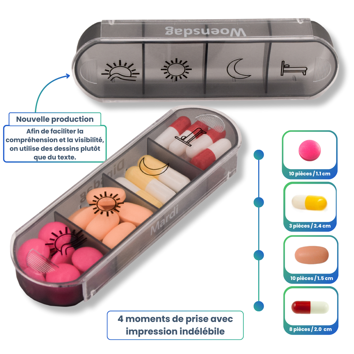 PILULIER SEMAINIER 4 PRISES (TOWER) Français & Néerlandais