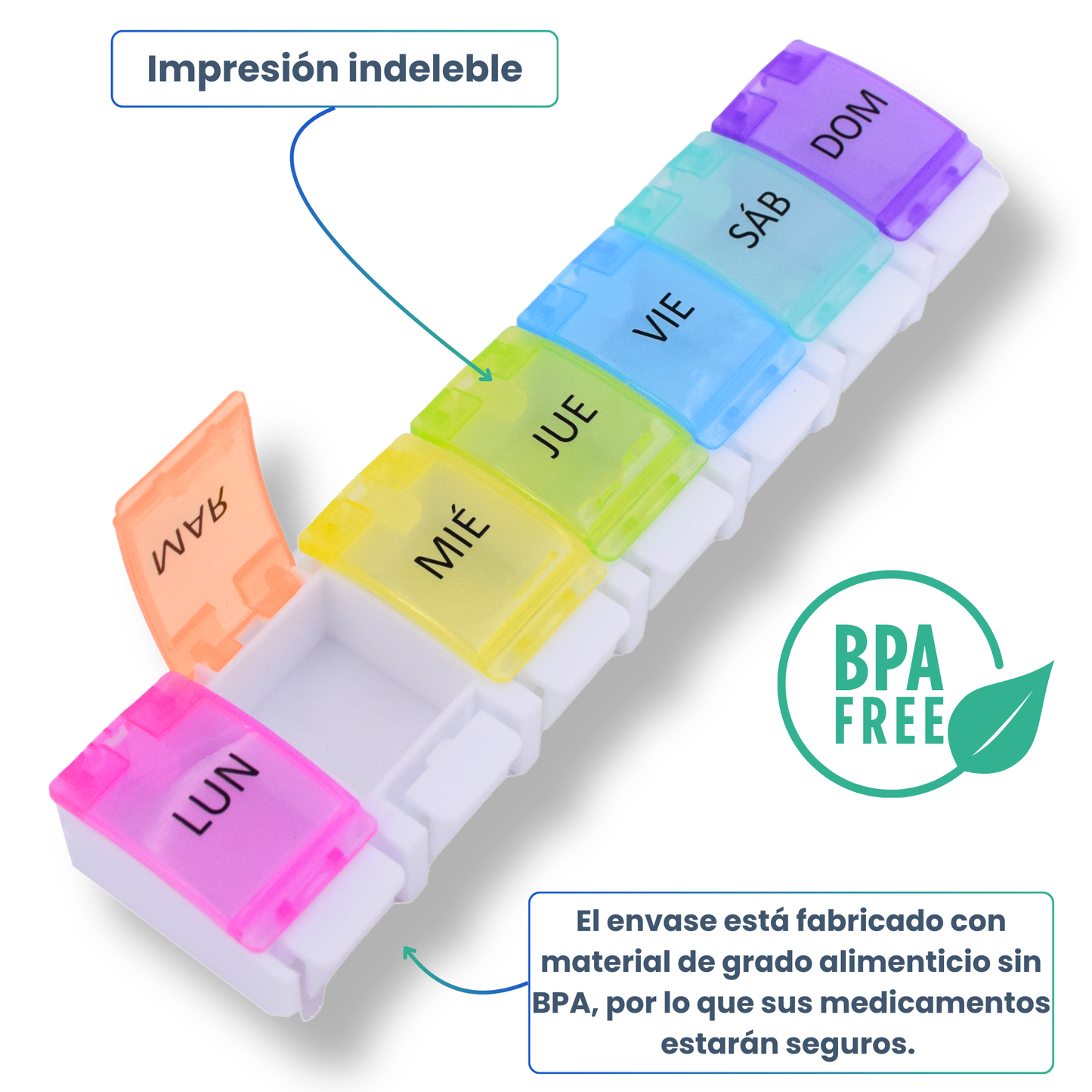 PILULIER SEMAINIER 1 PRISE (Barrette Ă  boutons) Espagnol