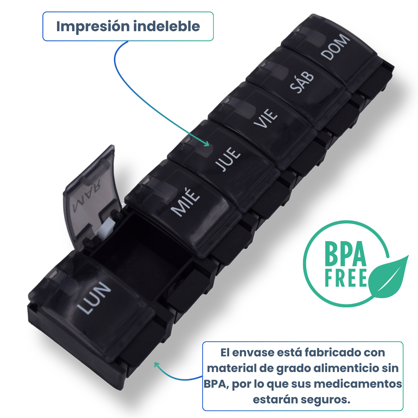 PILULIER SEMAINIER 1 PRISE (Barrette Ă  boutons) Espagnol