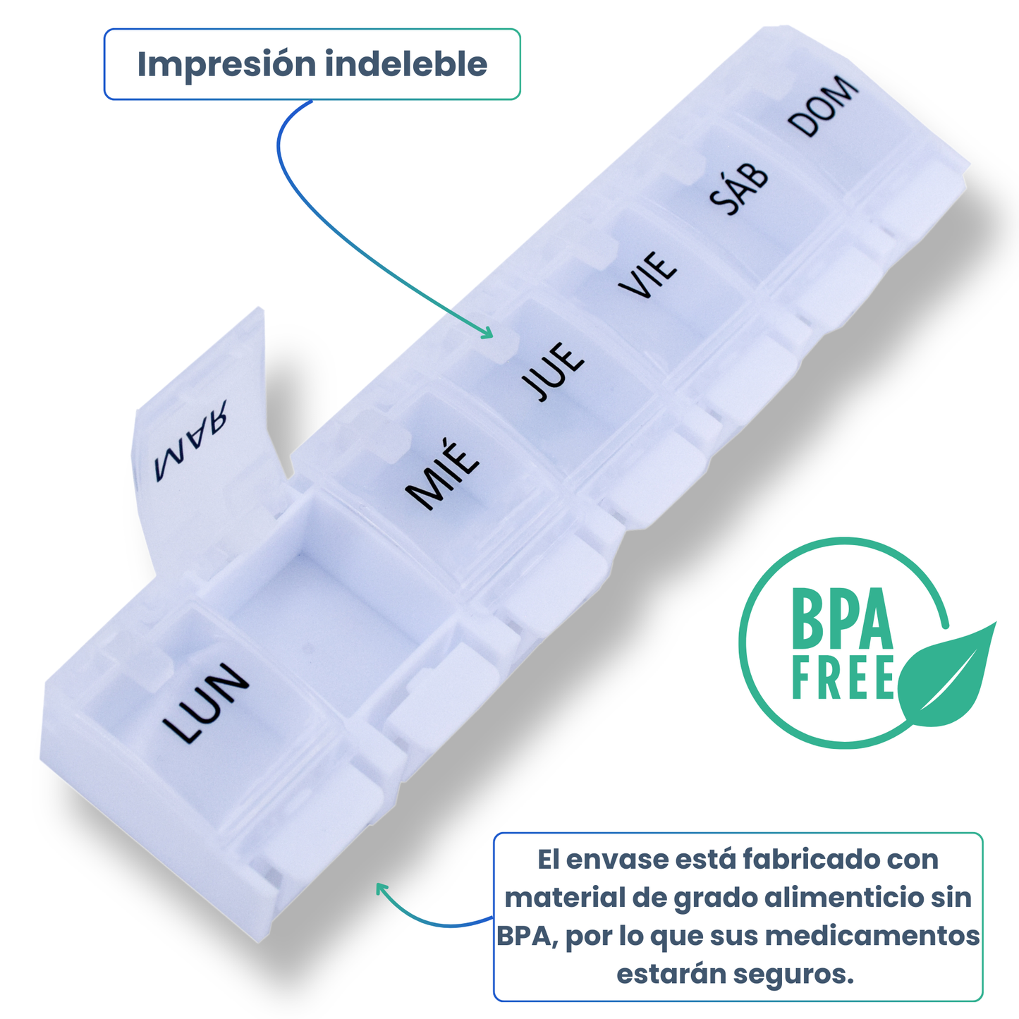 PILULIER SEMAINIER 1 PRISE (Barrette Ă  boutons) Espagnol