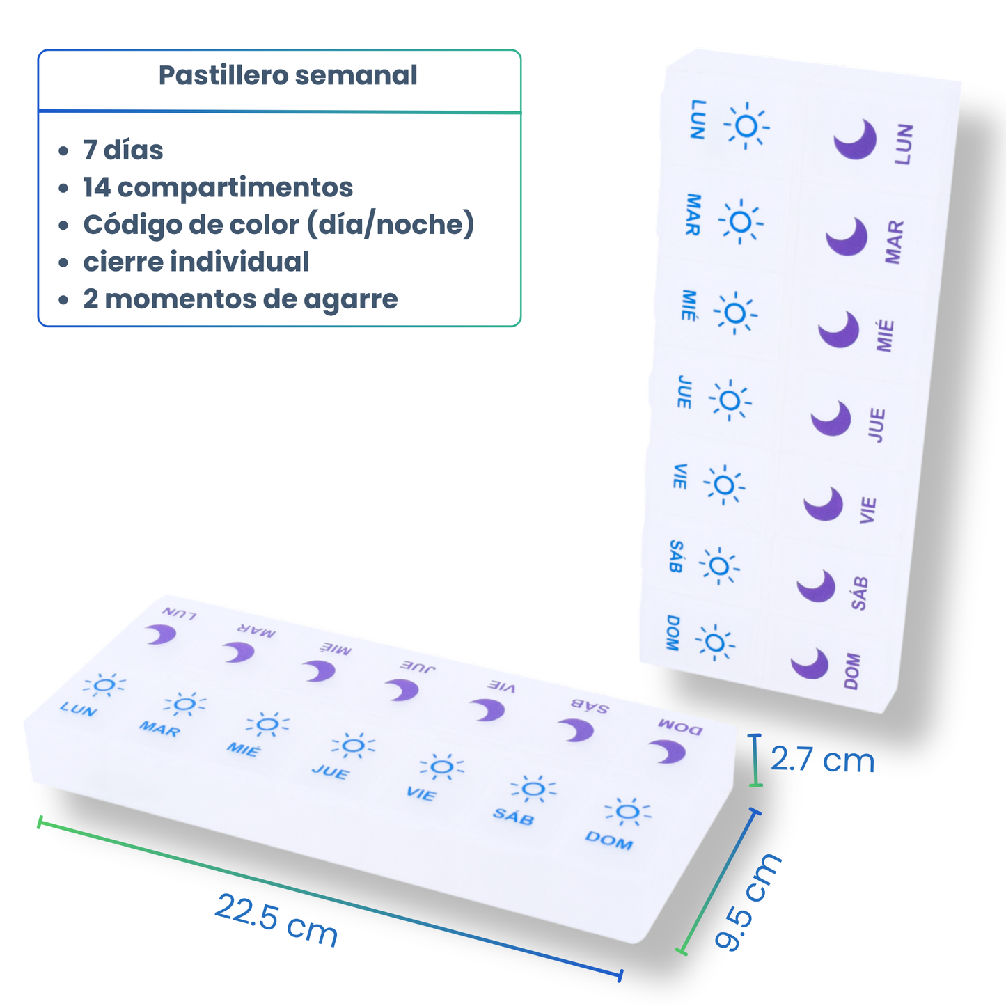 PILULIER SEMAINIER 2 PRISES (Matin/Soir) ESPAGNOL