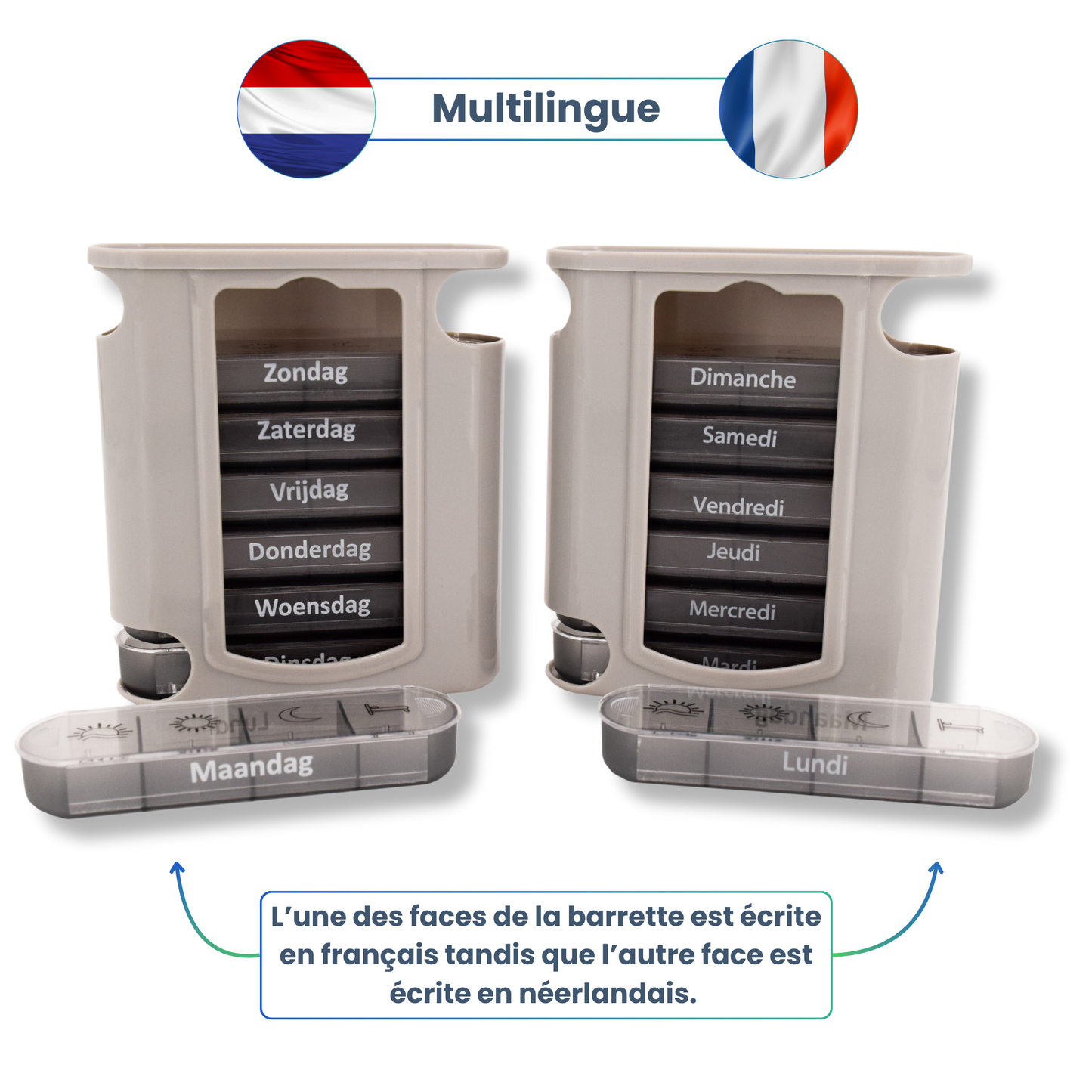 PILULIER SEMAINIER 4 PRISES (TOWER) Français & Néerlandais