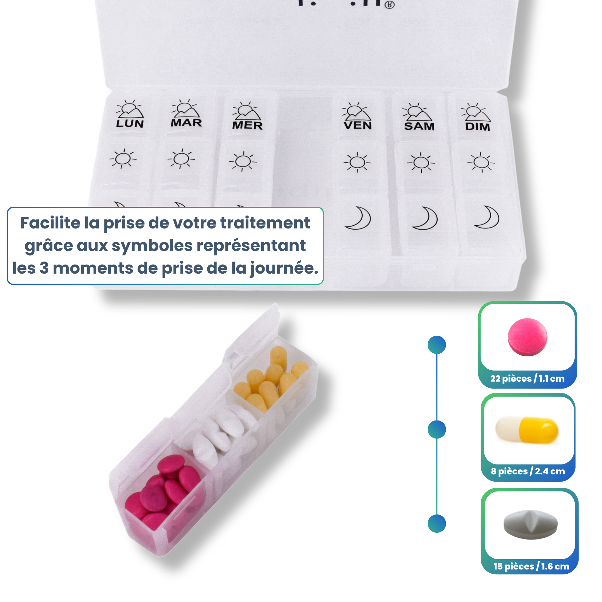 WEEKLY PILL BOX 3 SOCKETS (6 PIECES)