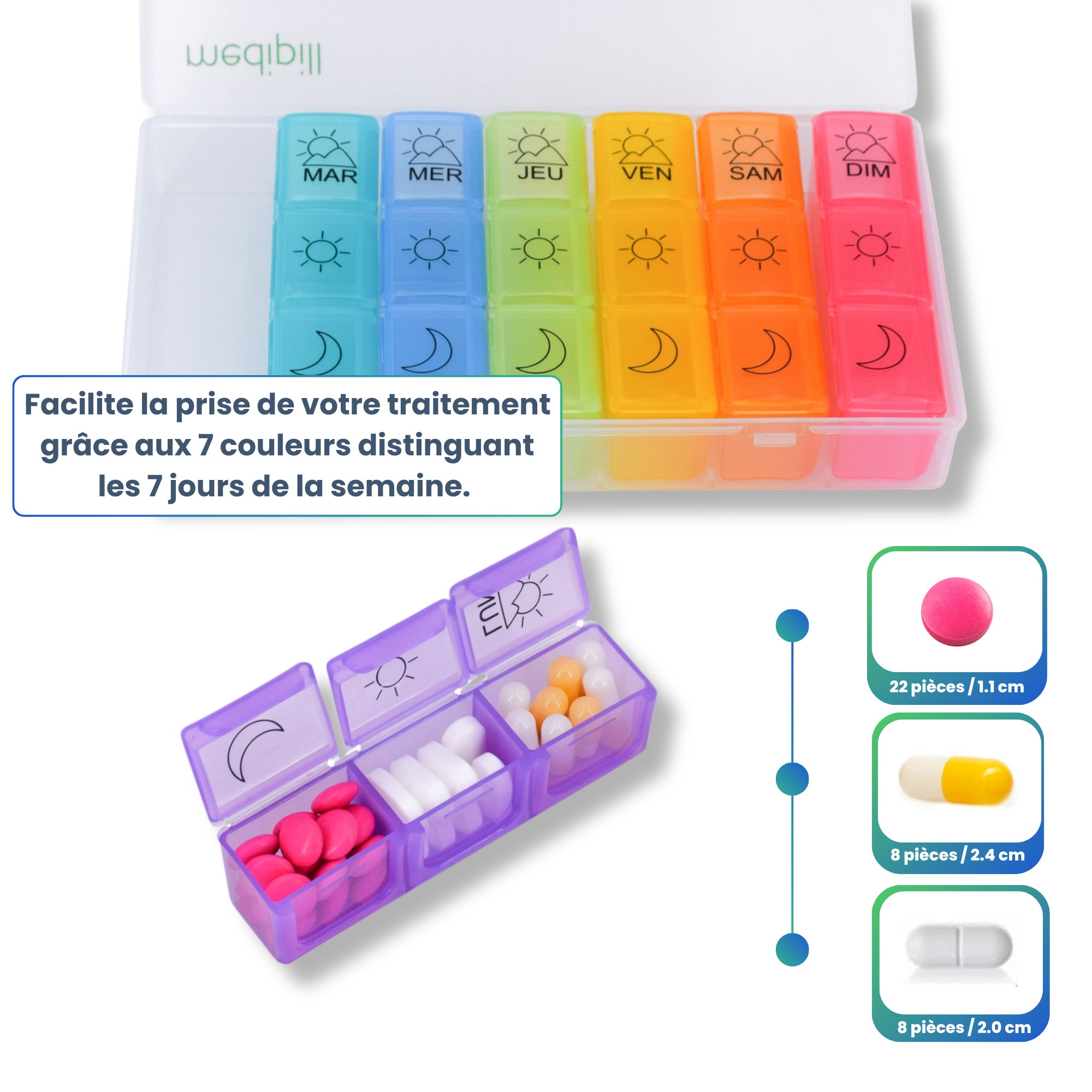 WEEKLY PILL BOX 3 SOCKETS (6 PIECES)