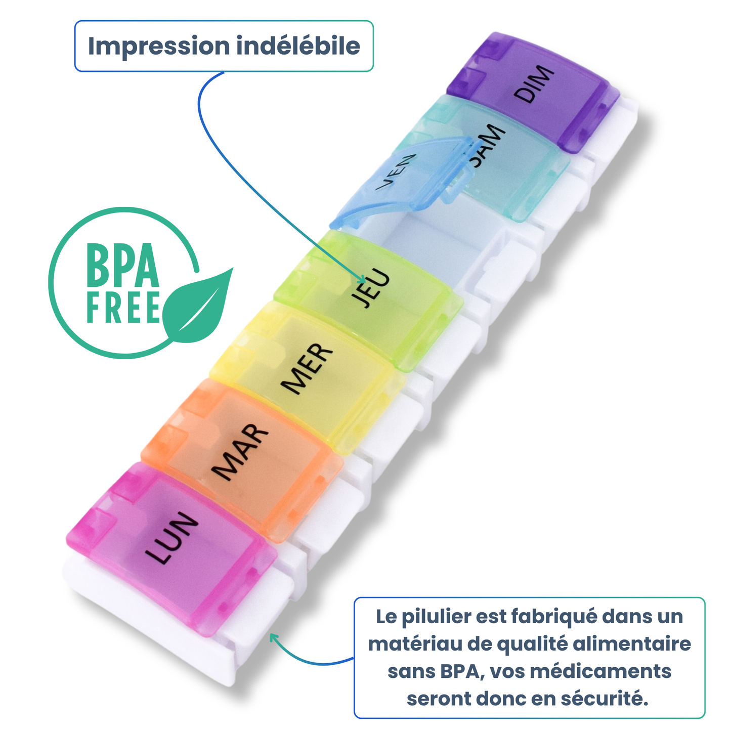 PILULIER SEMAINIER 1 PRISE (BARRETTE A BOUTON)