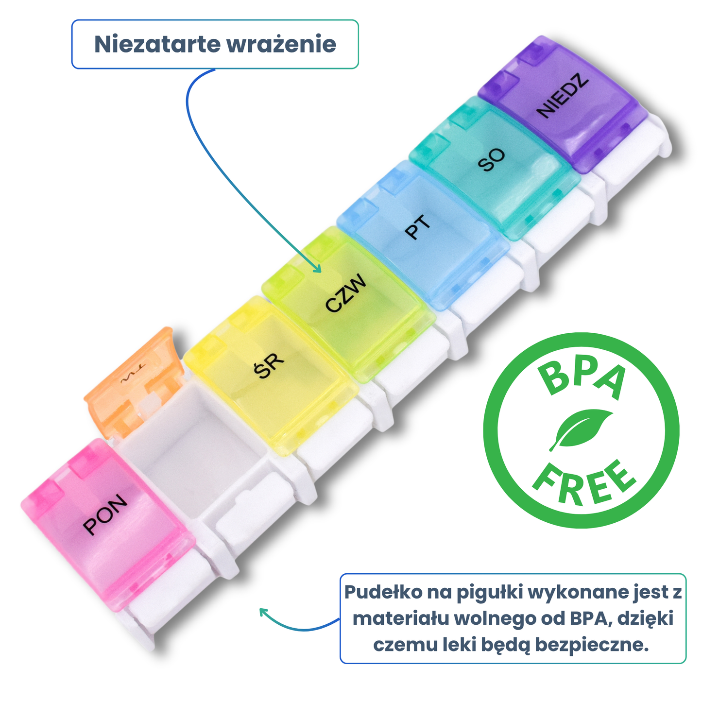 PILULIER SEMAINIER 1 PRISE (Barette à boutons) Polonais