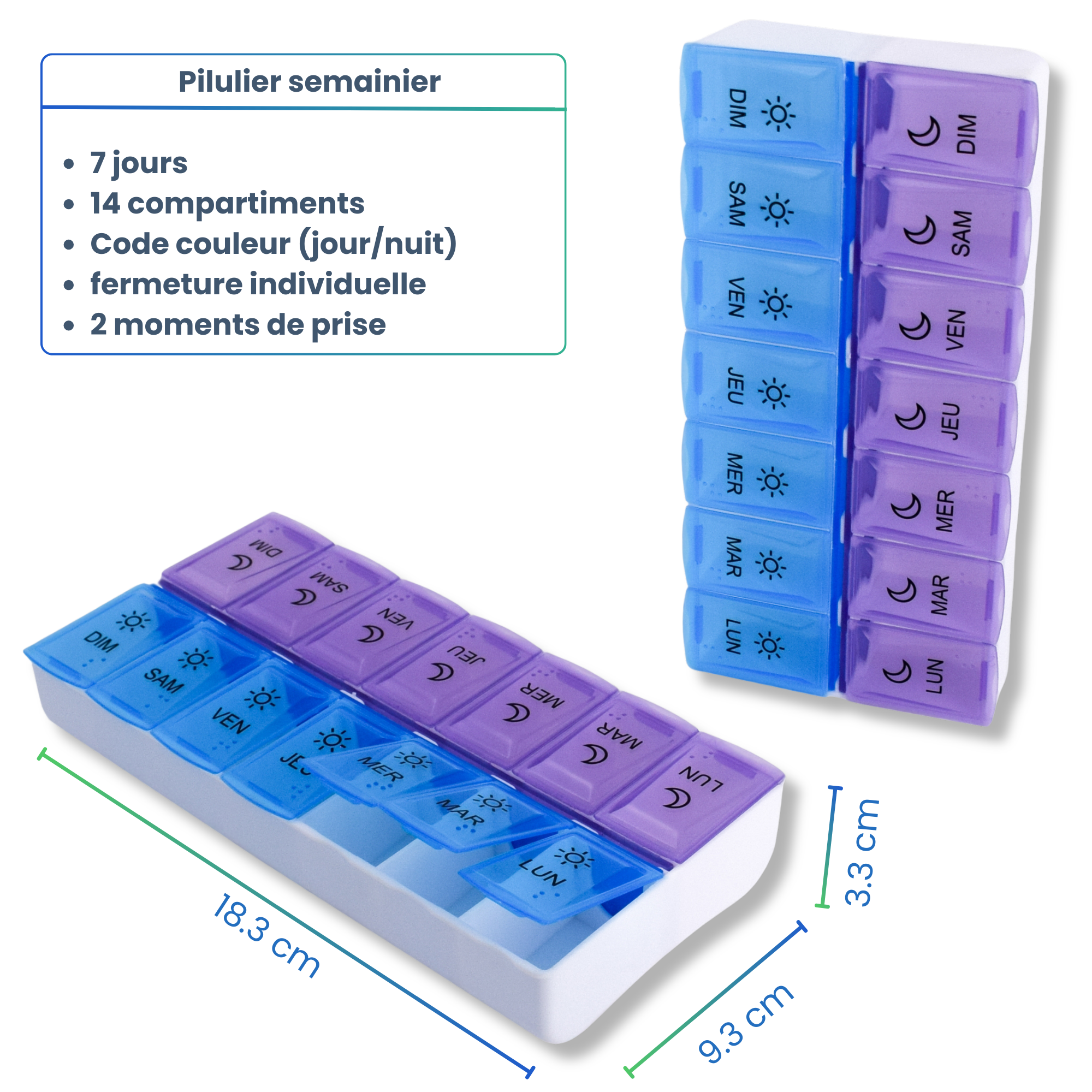 WEEKLY PILL BOX 2 SOCKETS (9 PIECES)