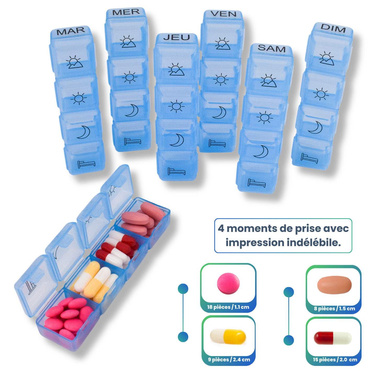 PILULIER SEMAINIER 4 PRISES (GRANDE POCHETTE)