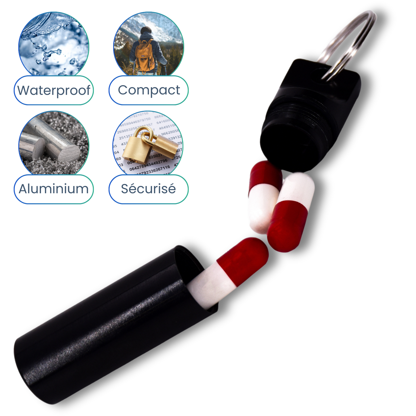 PILULIER JOURNALIER 1 CASE (PORTE-CLES) LOT de 4 PIECES