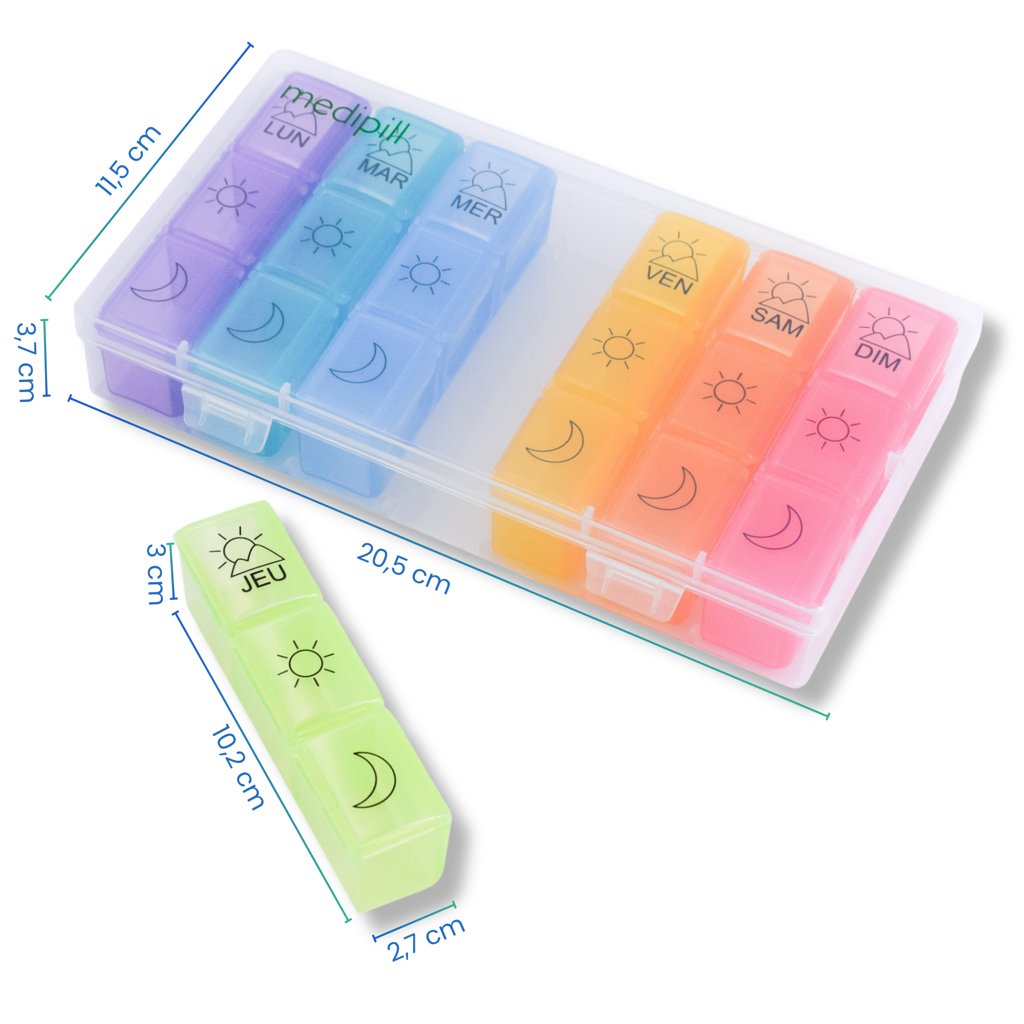 WEEKLY PILL BOX 3 SOCKETS (6 PIECES)