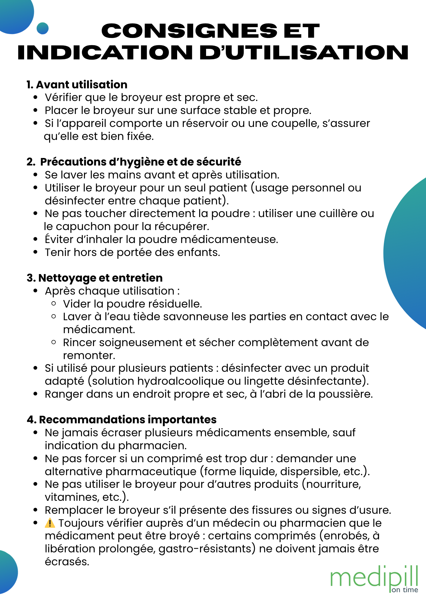 BROYEUR À COMPRIMÉS EN ACIER